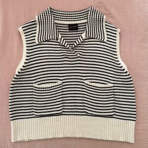 Black and White Striped V-Neck knit Sweater Vest